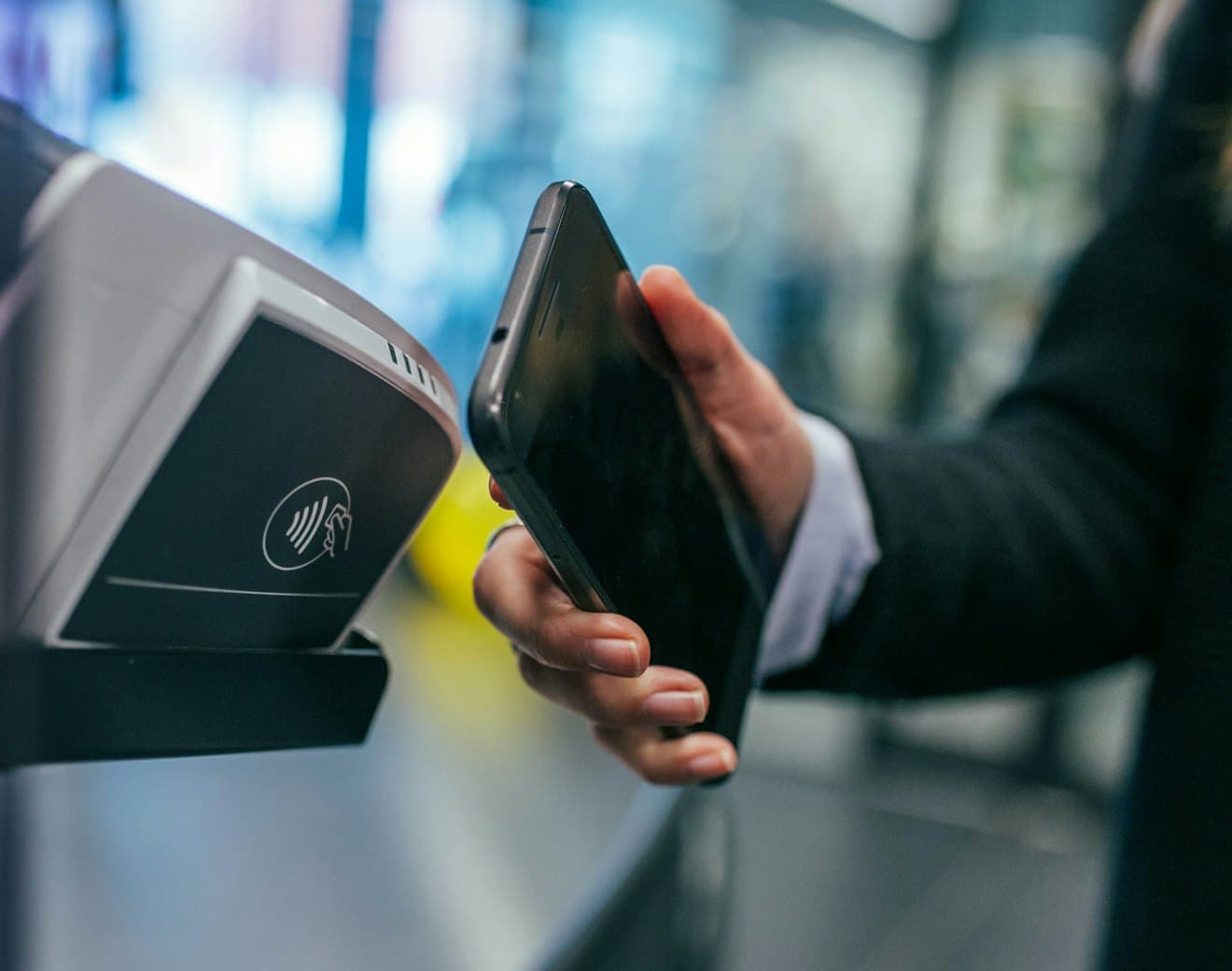 A contactless payment being taken on a mobile device