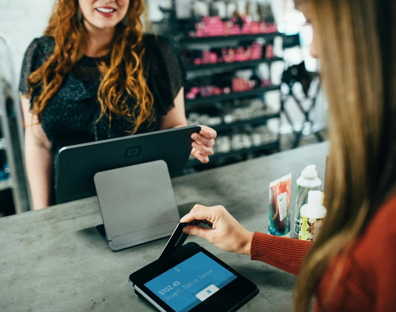 A card payment being taken at a retail counter