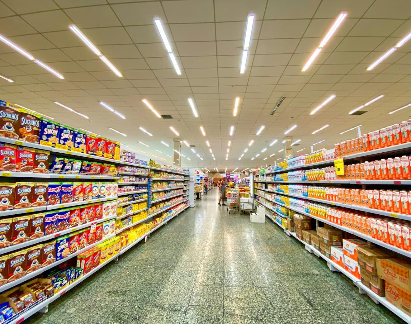 A supermarket aisle stocked with products