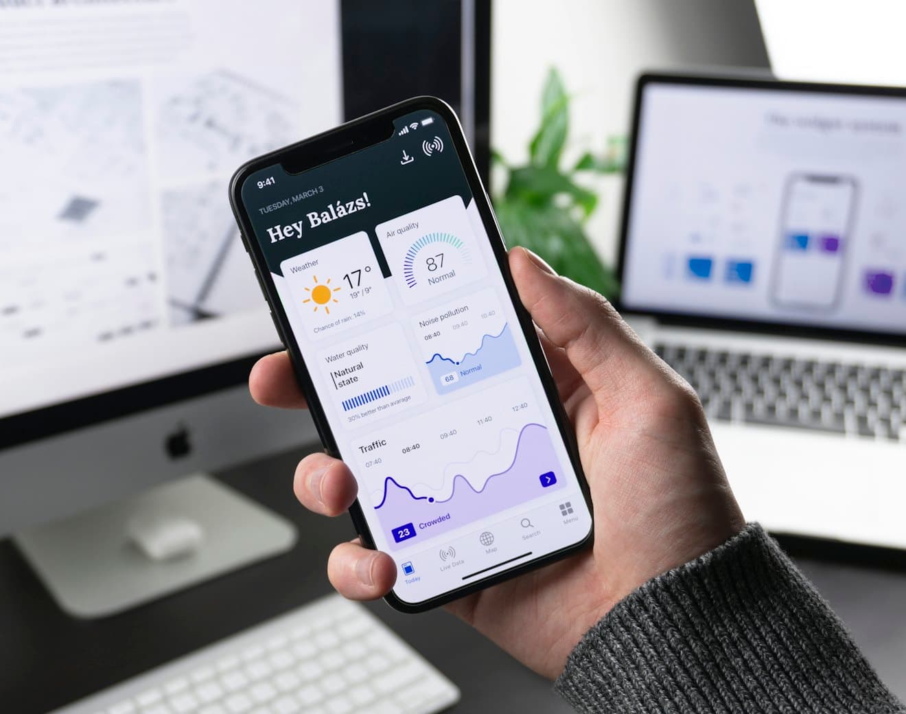 A customer checking their account on a mobile banking app