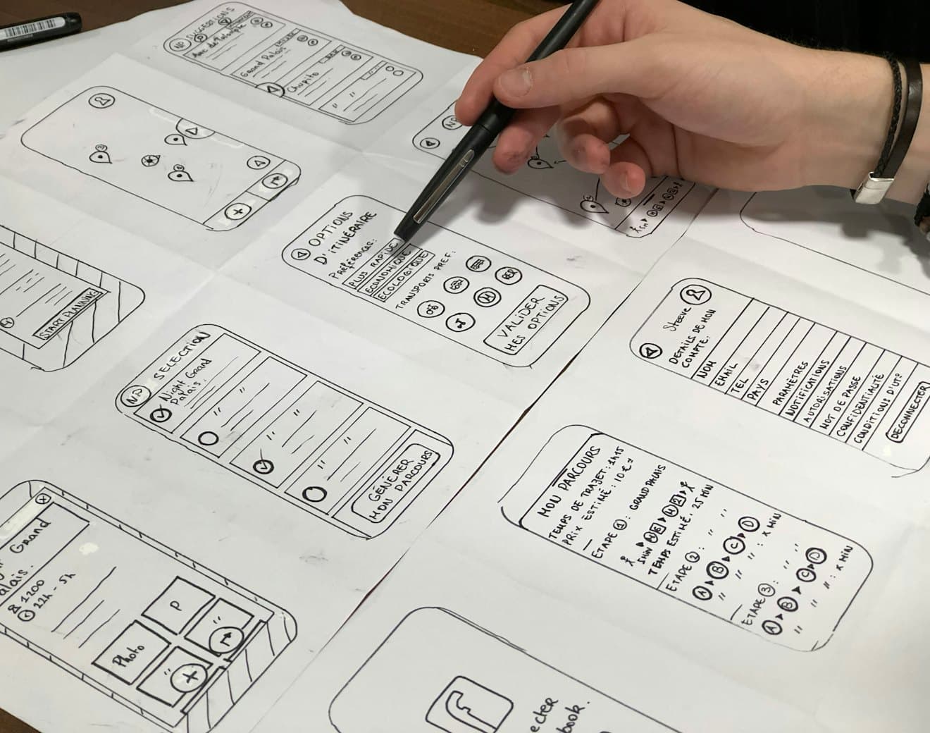 Wireframe sketches for an interface