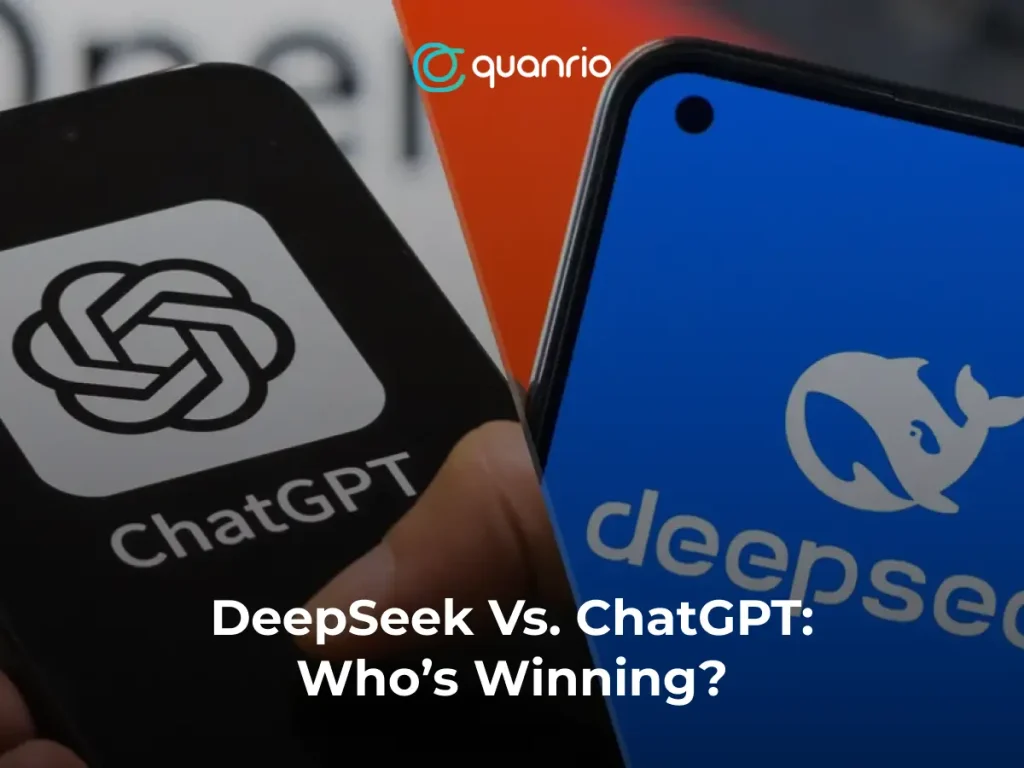 DeepSeek and ChatGPT logos side by side with the text 'DeepSeek Vs. ChatGPT: Who's Winning?' at the bottom.