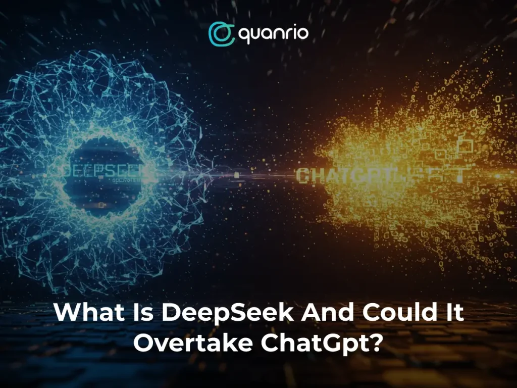 Digital representation of DeepSeek and ChatGPT with the question 'What Is DeepSeek And Could It Overtake ChatGPT?